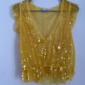 Yellow Sequins Zara Top